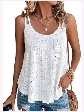 Women's Cute Tank Top Sleeveless Spaghetti Strap Scoop Neck Loose Casual Flowy